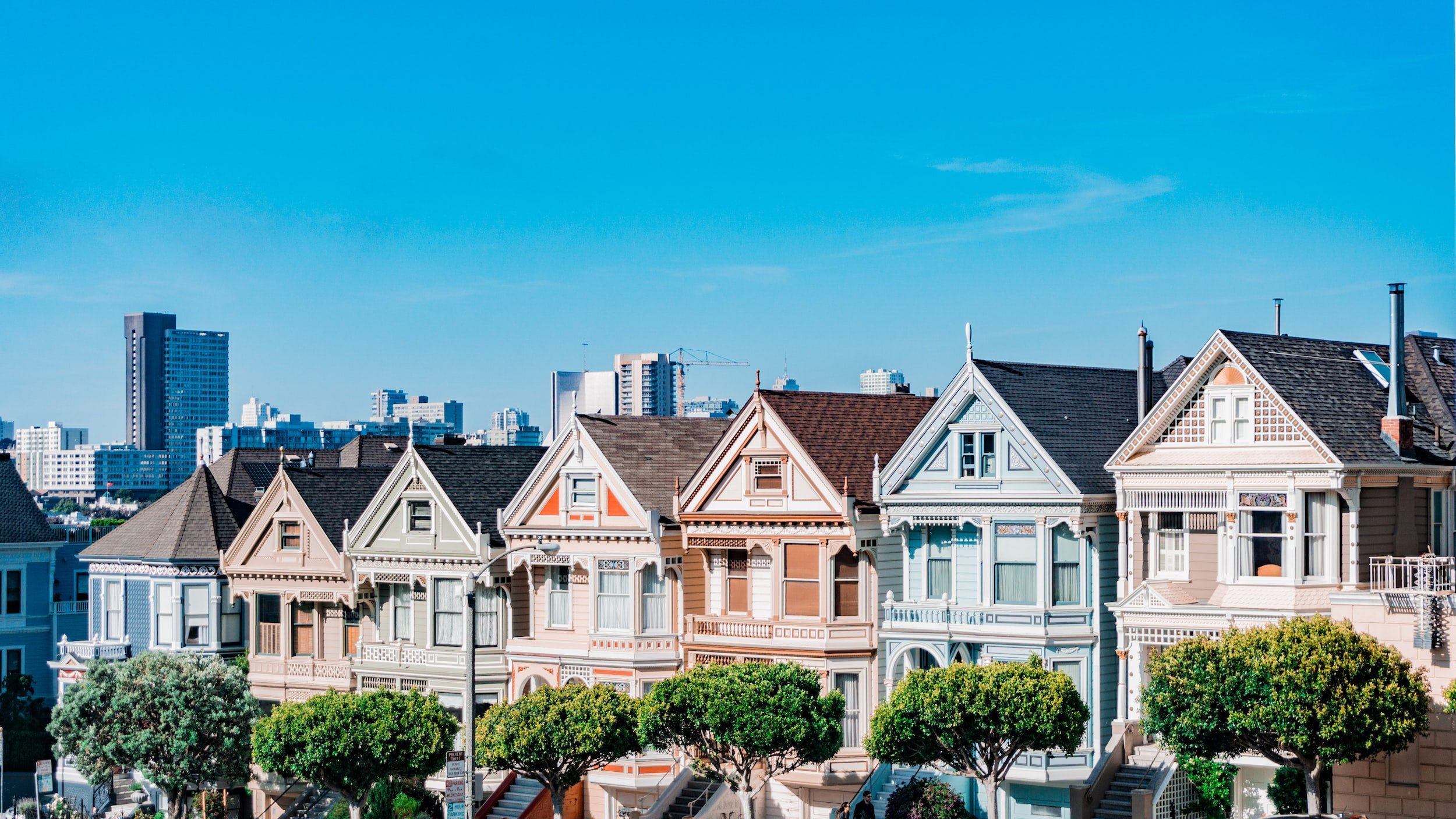 A row of colorful Victorian homes in San Francisco